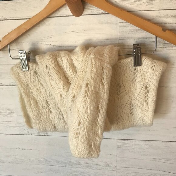 Crochet Scarf Womens One Size Ivory Knit Grandmacore Infinity Coastal Grandma - Picture 4 of 8